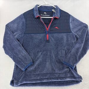 Tommy Bahama Mens New Cascade Half-Zip Sherpa Fleece Pullover Bering Blue Size S